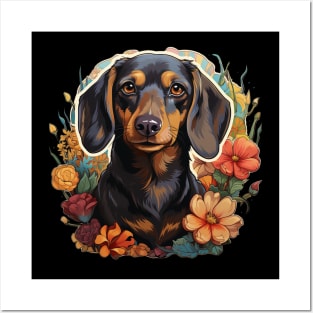 Dachshund  Dog Vintage Floral Posters and Art